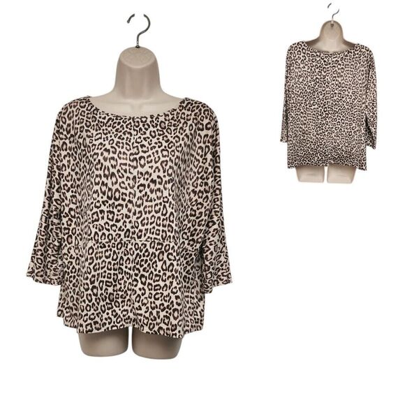 Chico’s Top Brown Cheetah Print Elegant Faux Suede Blouse Size 2 (L 12-14) - Picture 4 of 10